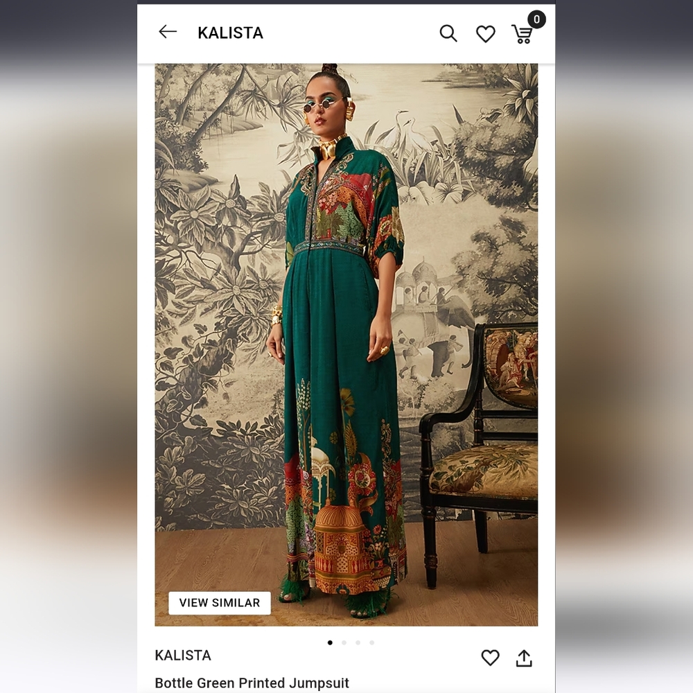Kalista Bottle Green Printed Jumpsuit NWT